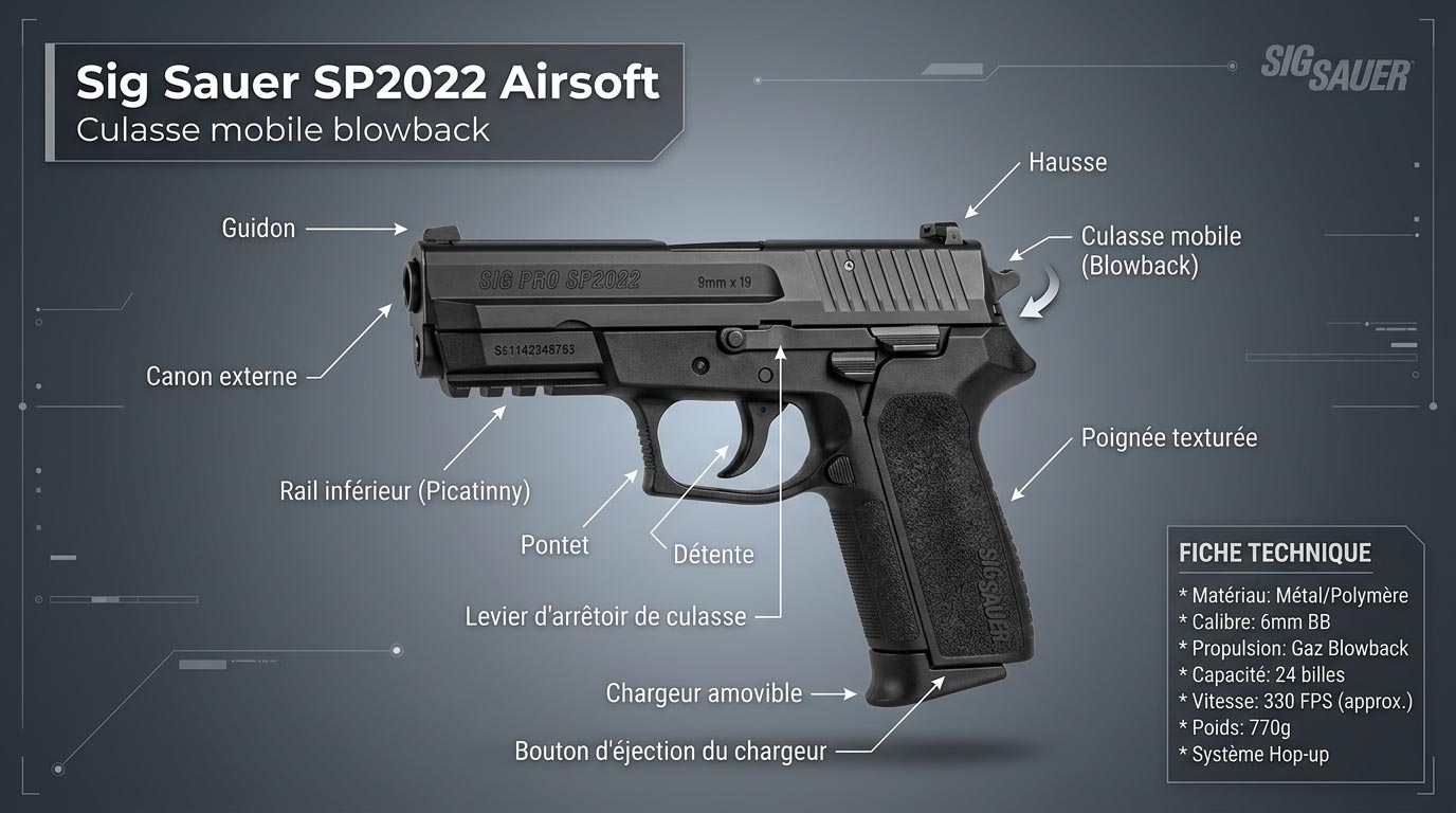 Tout savoir sur le Sig Sauer SP2022 airsoft à culasse mobile